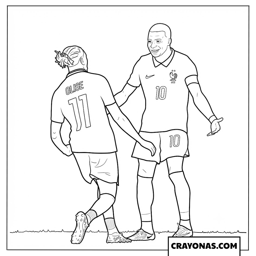 Mbappe and Olise Celebration Coloring Page