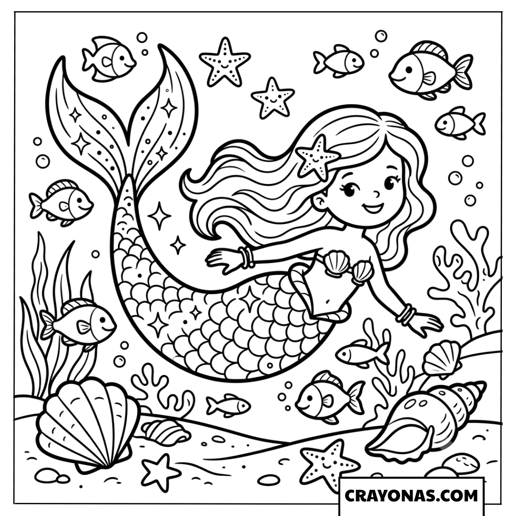 Mermaid Girl Swimming Coloring Page