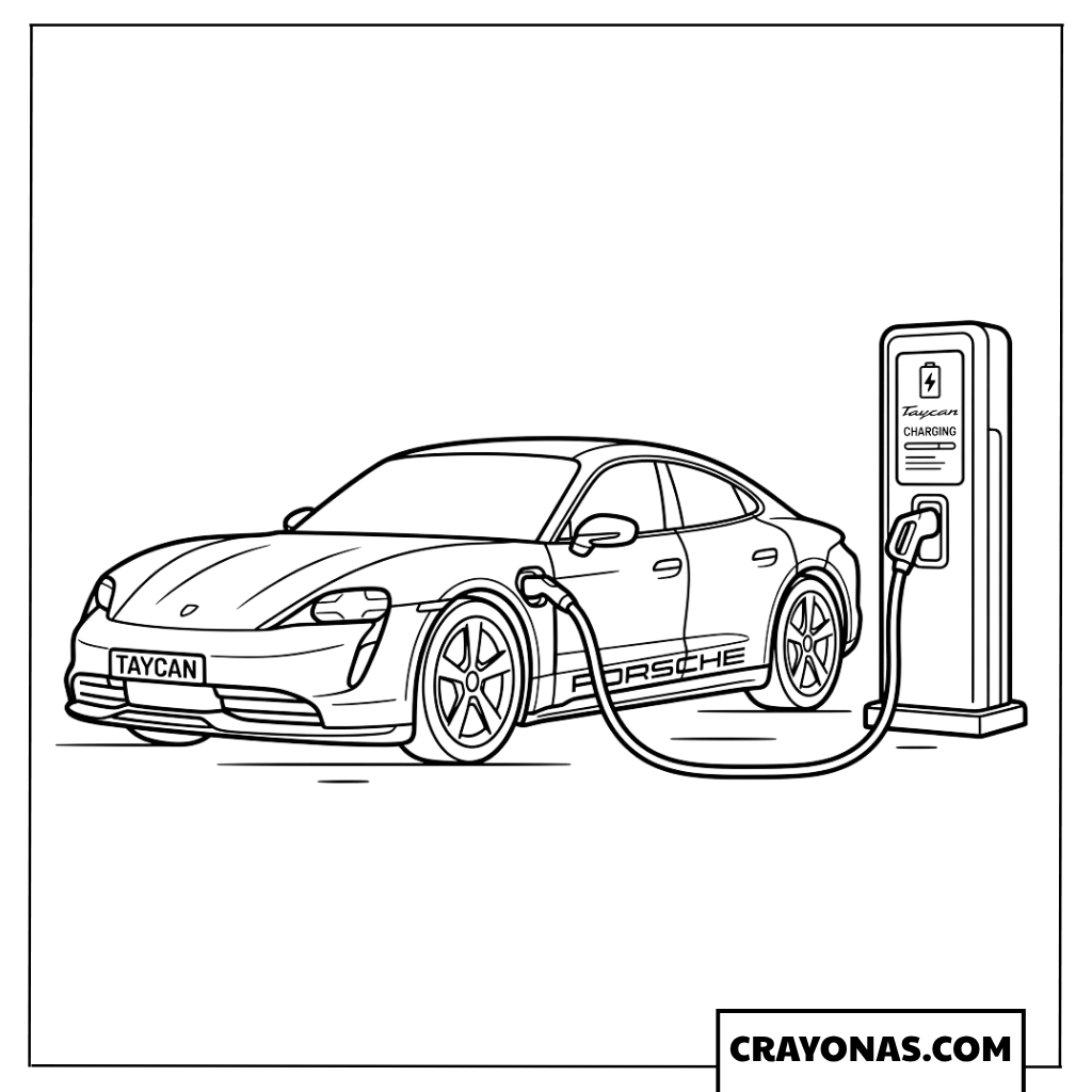 Modern Electric Sports Car Charging at Station Coloring Page