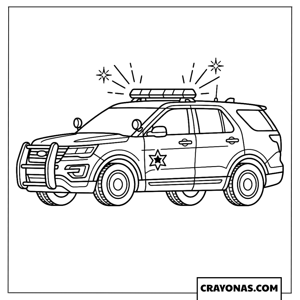 Modern Police SUV Interceptor with Flashing Lights Coloring Page