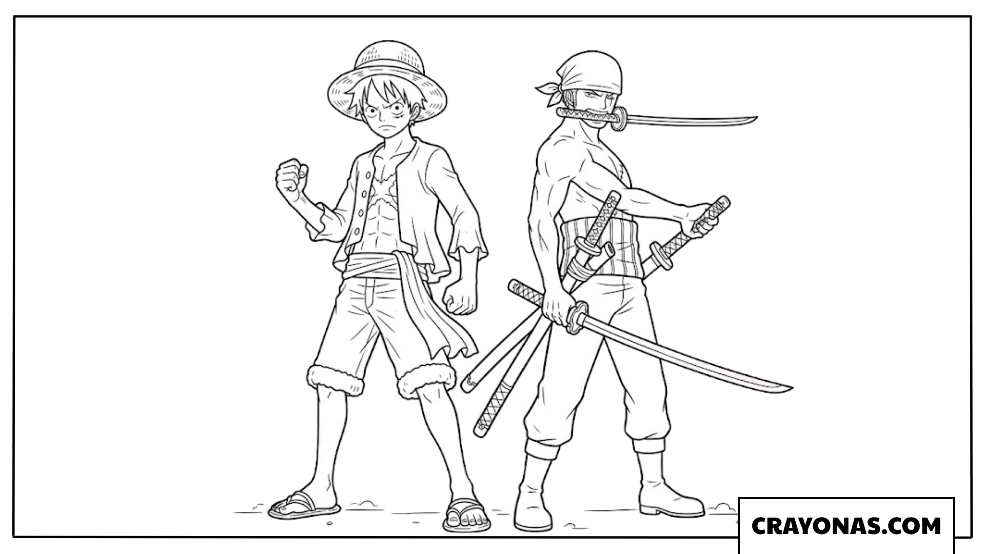 Monkey D Luffy And Roronoa Zoro Stand Side By Side Coloring Page