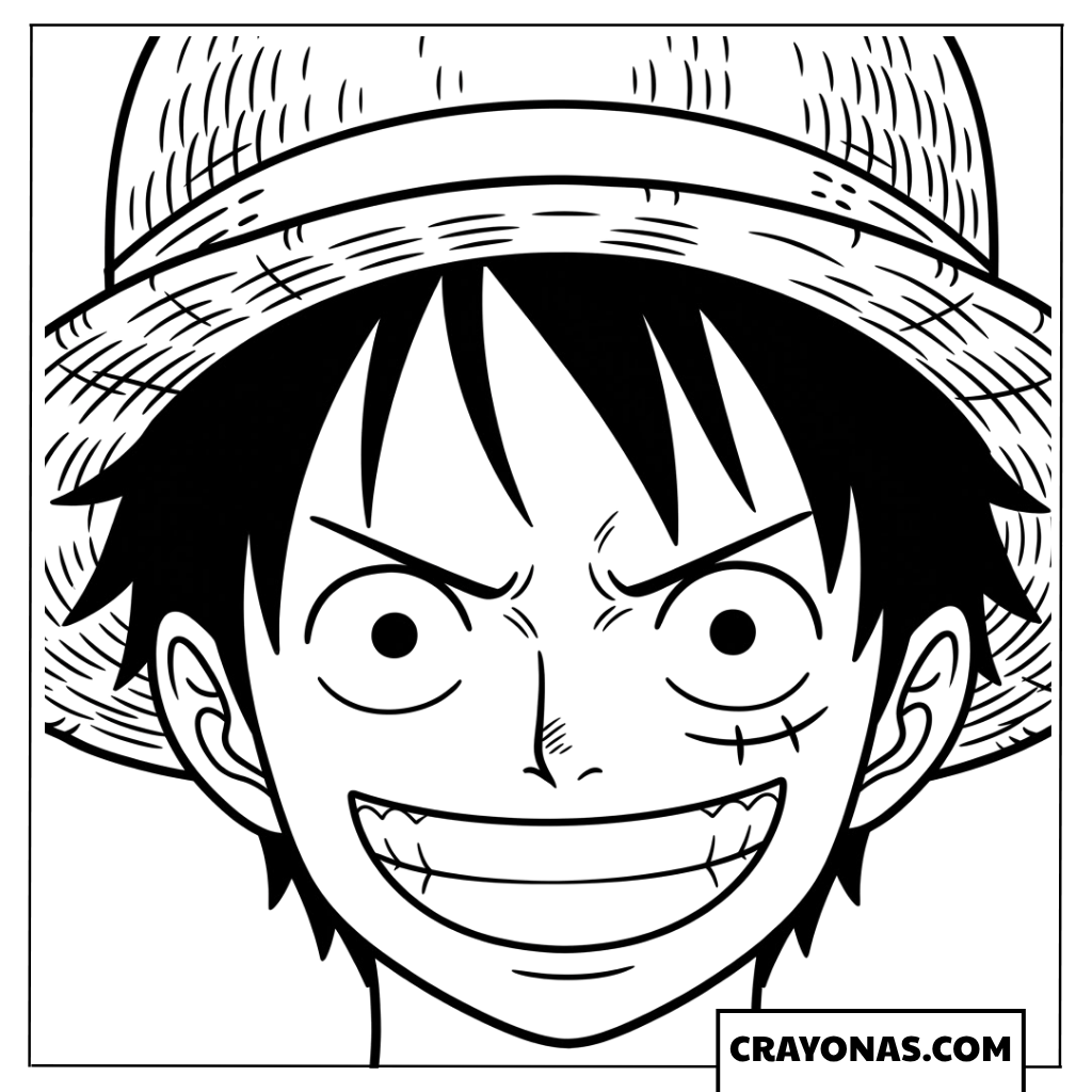 Monkey D Luffy Close Up Portrait Smiling Coloring Page