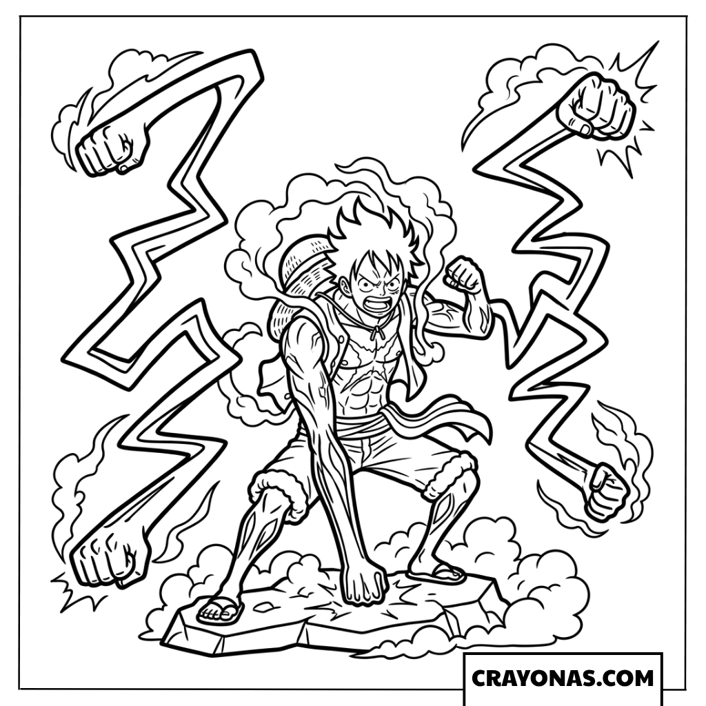 Monkey D Luffy Gear 2 Charging Lightning Coloring Page