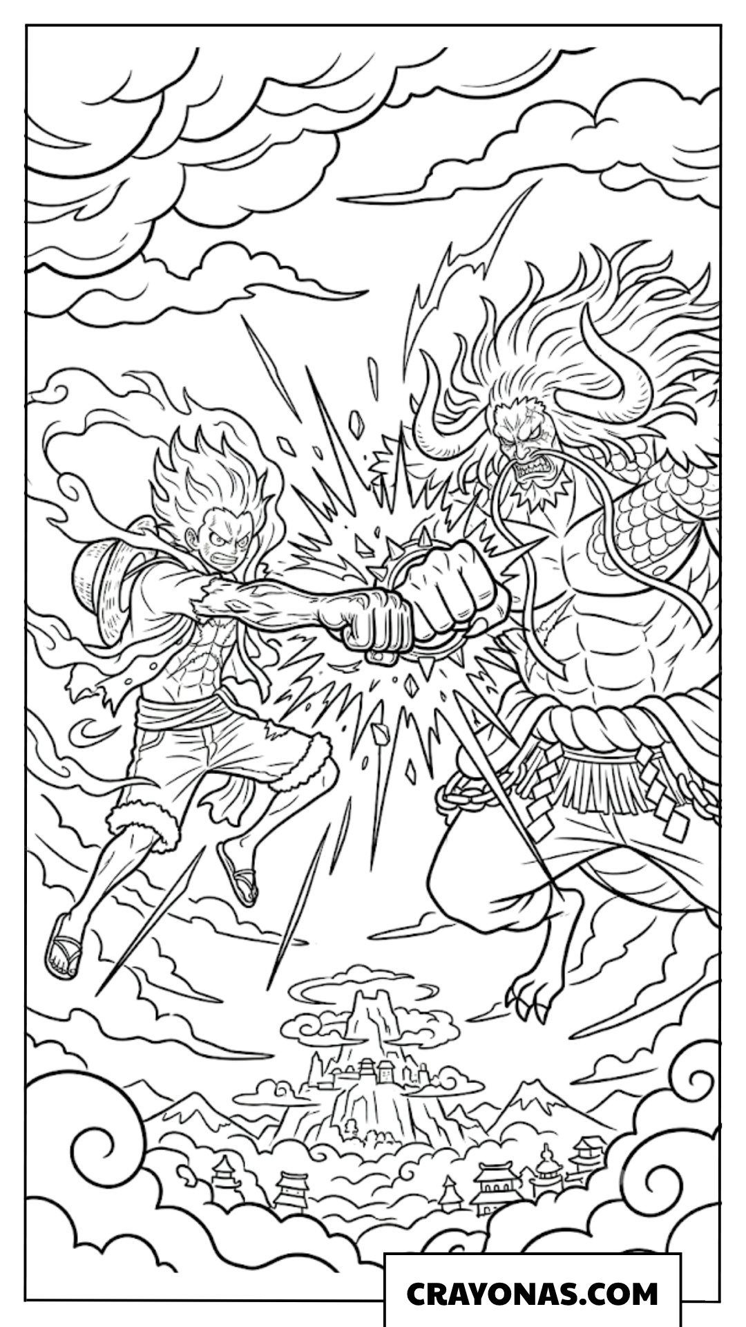 Monkey D Luffy Gear 5 Clashing Against Kaido Coloring Page