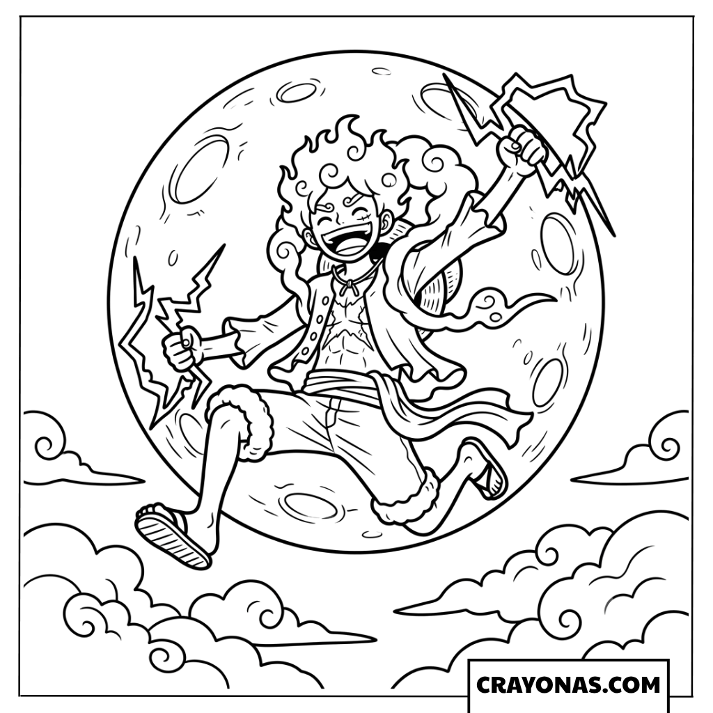 Monkey D Luffy Gear 5 Holding Lightning Bolt Coloring Page
