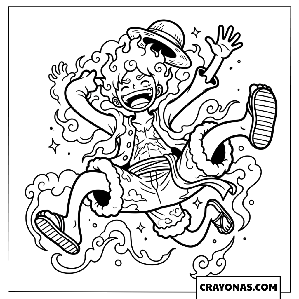 Monkey D Luffy Gear 5 Jumping In Sky Coloring Page