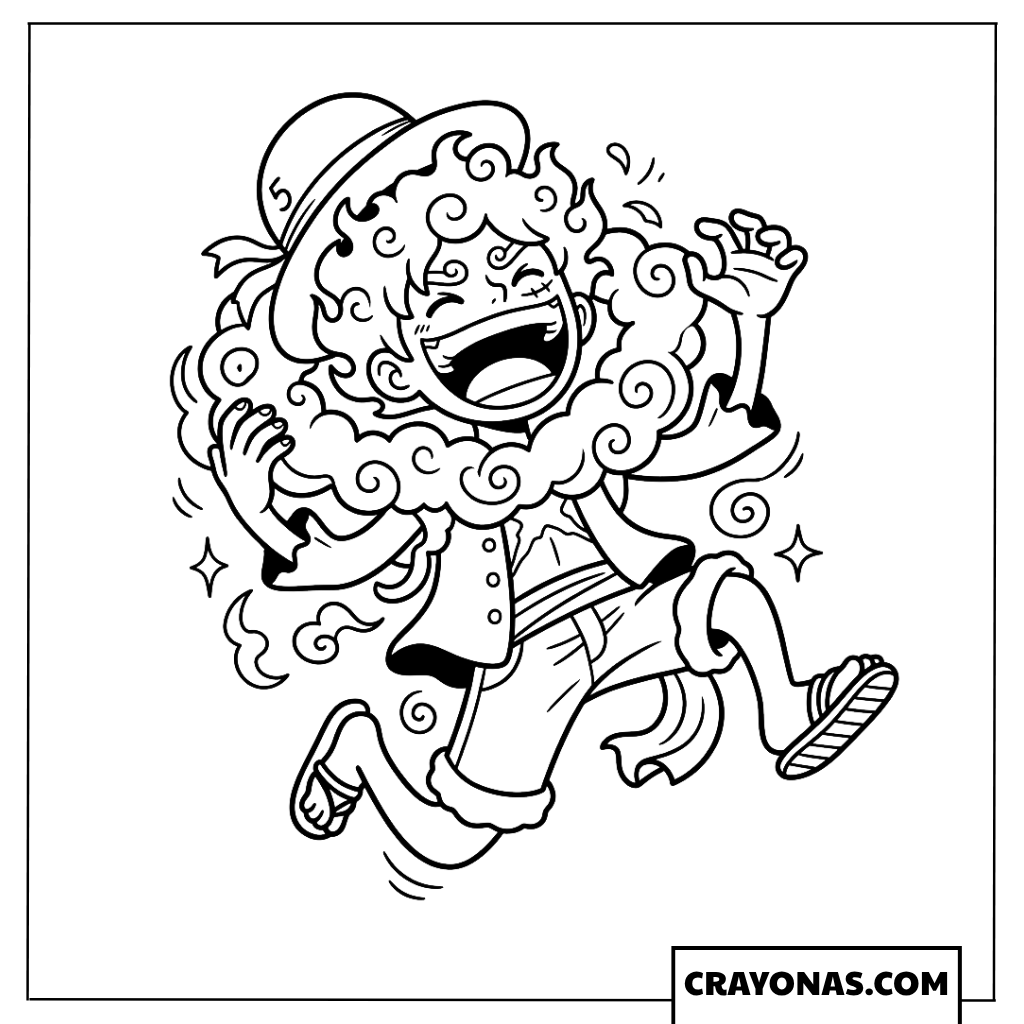 Monkey D Luffy Gear 5 Laughing Joyfully One Piece Coloring Page