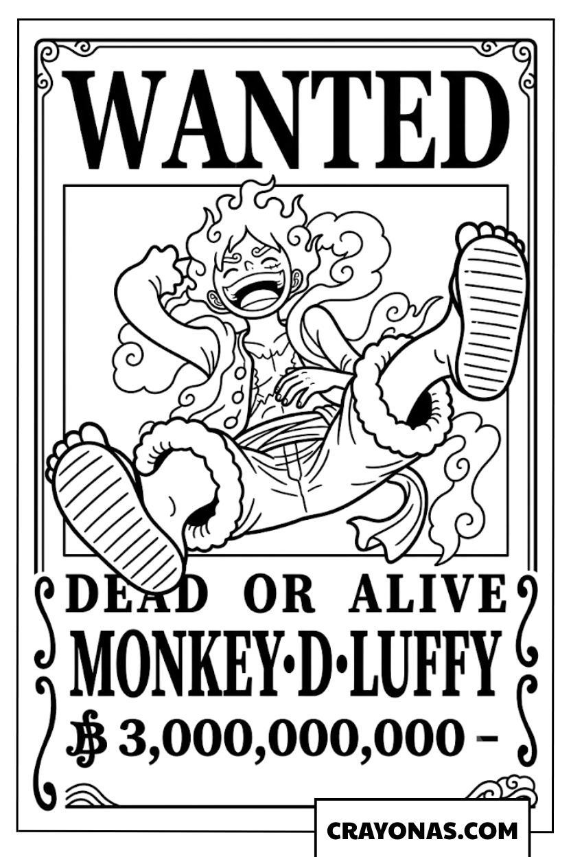Monkey D Luffy Gear 5 Wanted Poster 3 Billion Berries Coloring Page