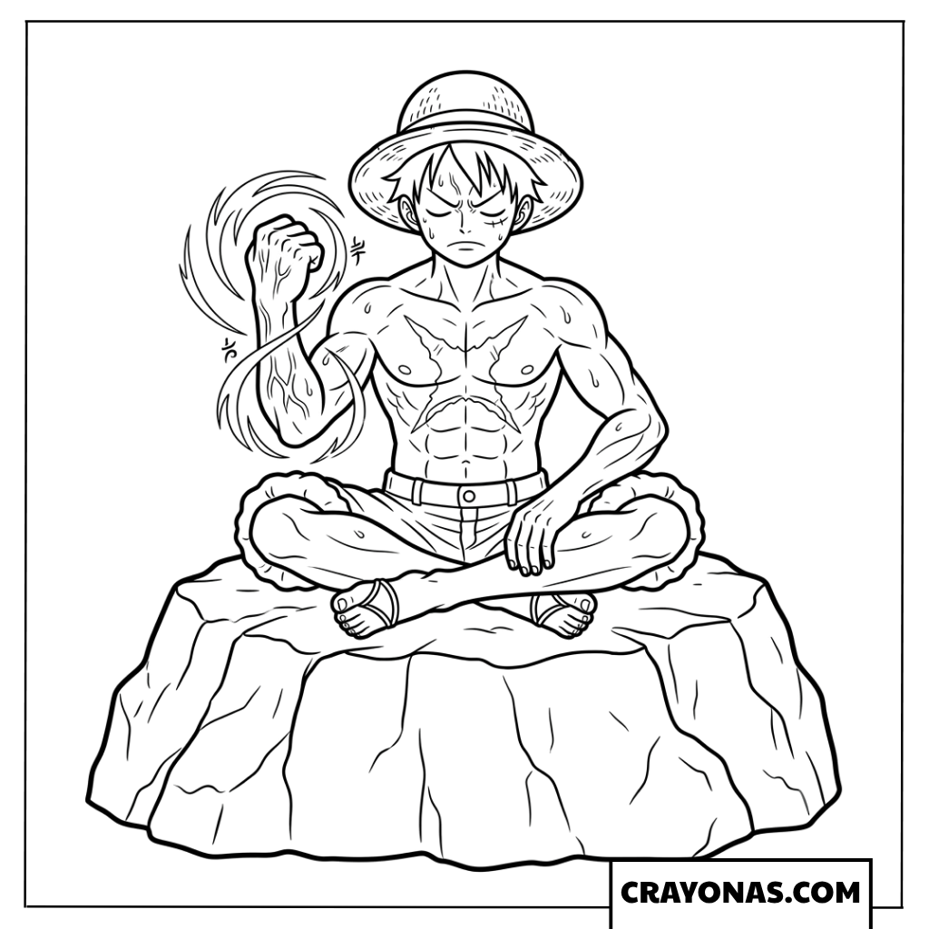 Monkey D Luffy Meditating On Big Rock Coloring Page