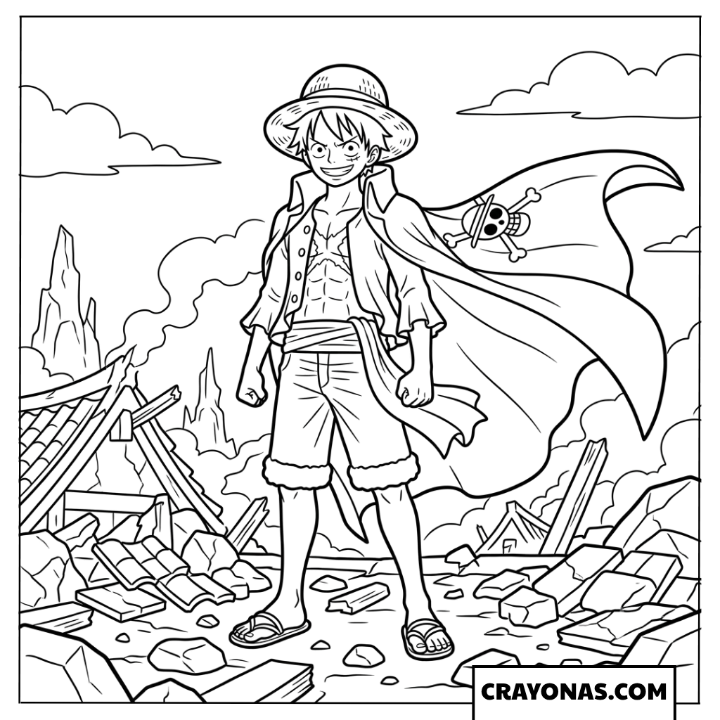 Monkey D Luffy Standing In Wano Country Ruins Coloring Page