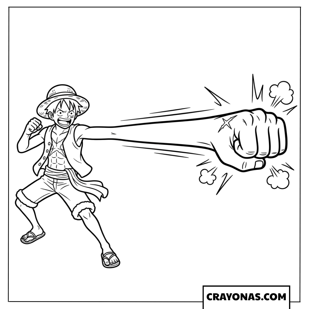 Monkey D Luffy Stretching Gomu Gomu No Pistol Coloring Page