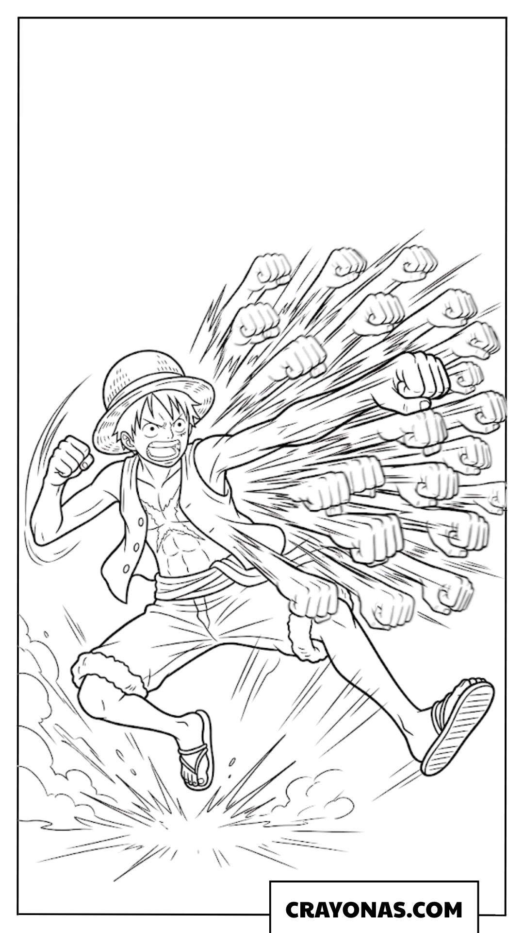 Monkey D Luffy Unleashing Gomu Gomu No Gatling Coloring Page