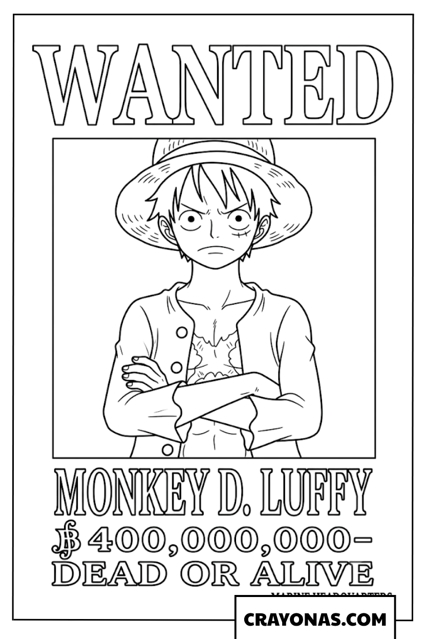 Monkey D Luffy Wanted Poster 400 Million Berries Coloring Page