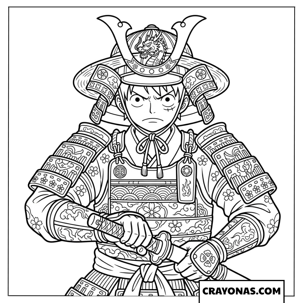 Monkey D Luffy Wearing Armored Samurai Suit Coloring Page