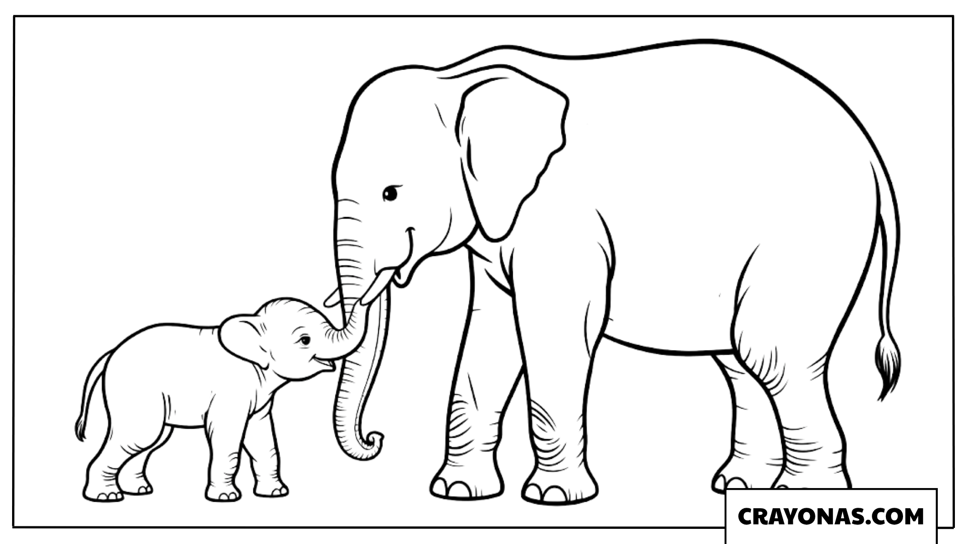 Mother African Elephant and Calf Coloring Page
