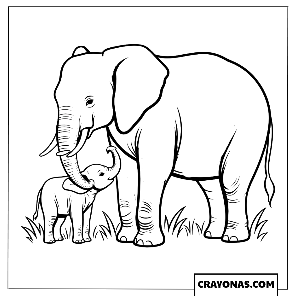 Mother Elephant Hugging Baby Coloring Page