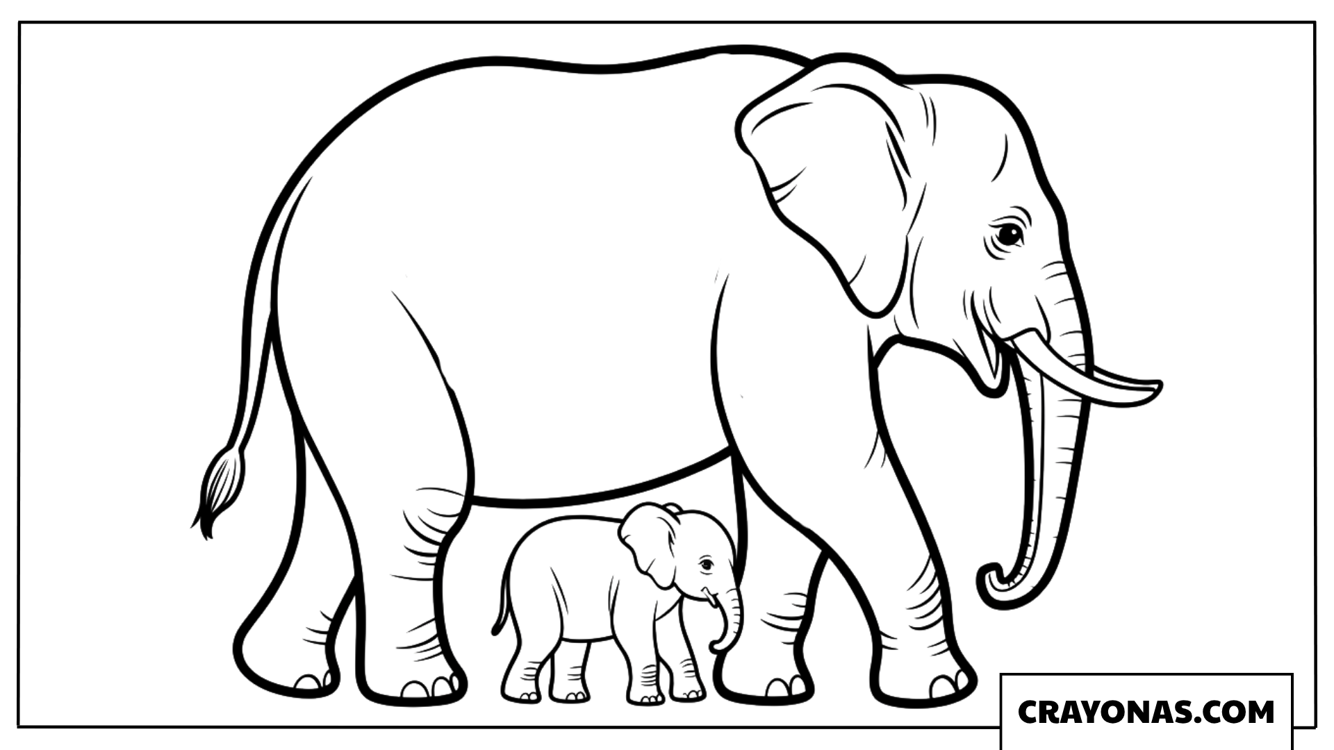 Mother and Baby Elephant Walking Coloring Page