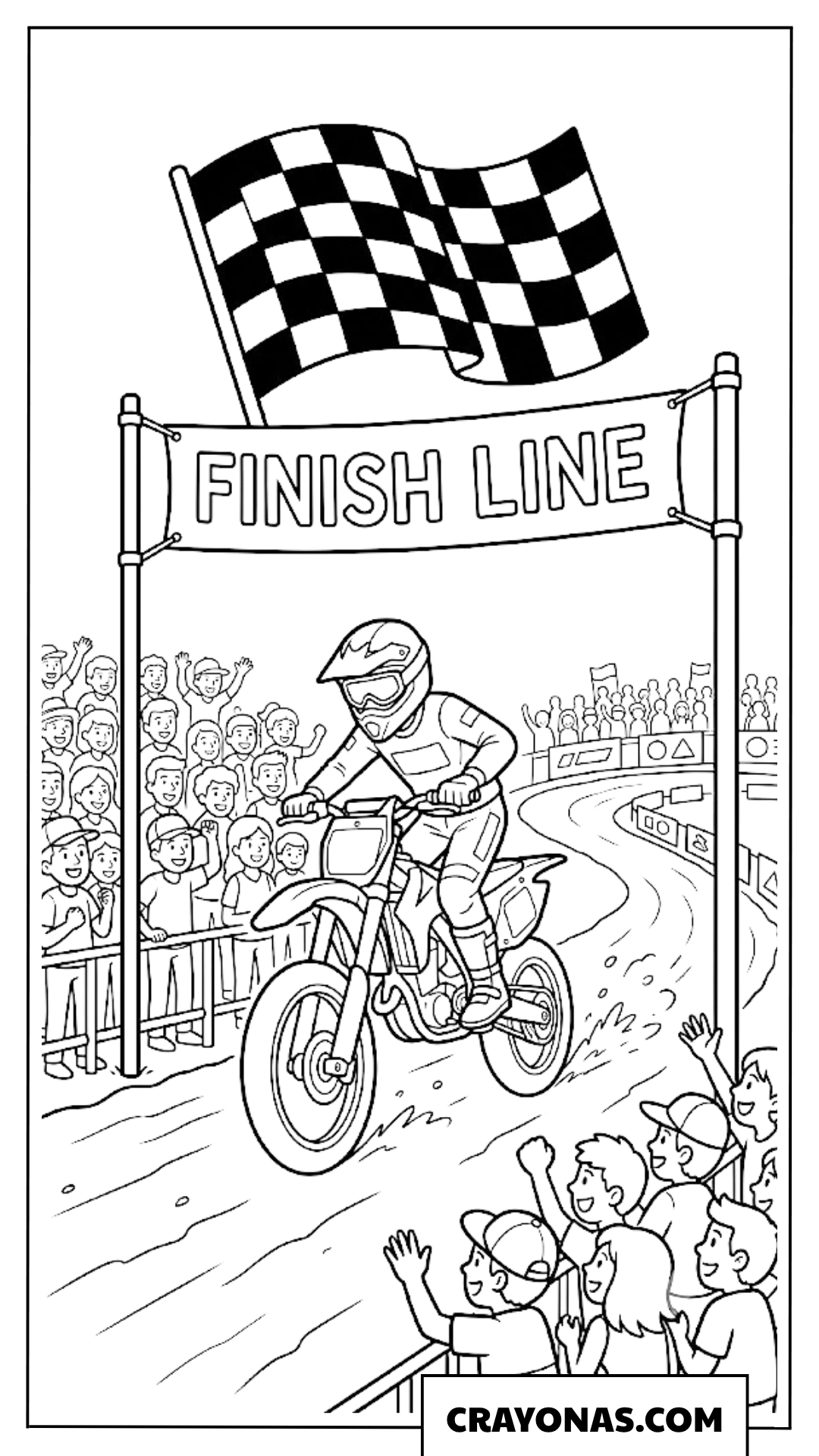 Motocross Rider Crossing the Finish Line Coloring Page
