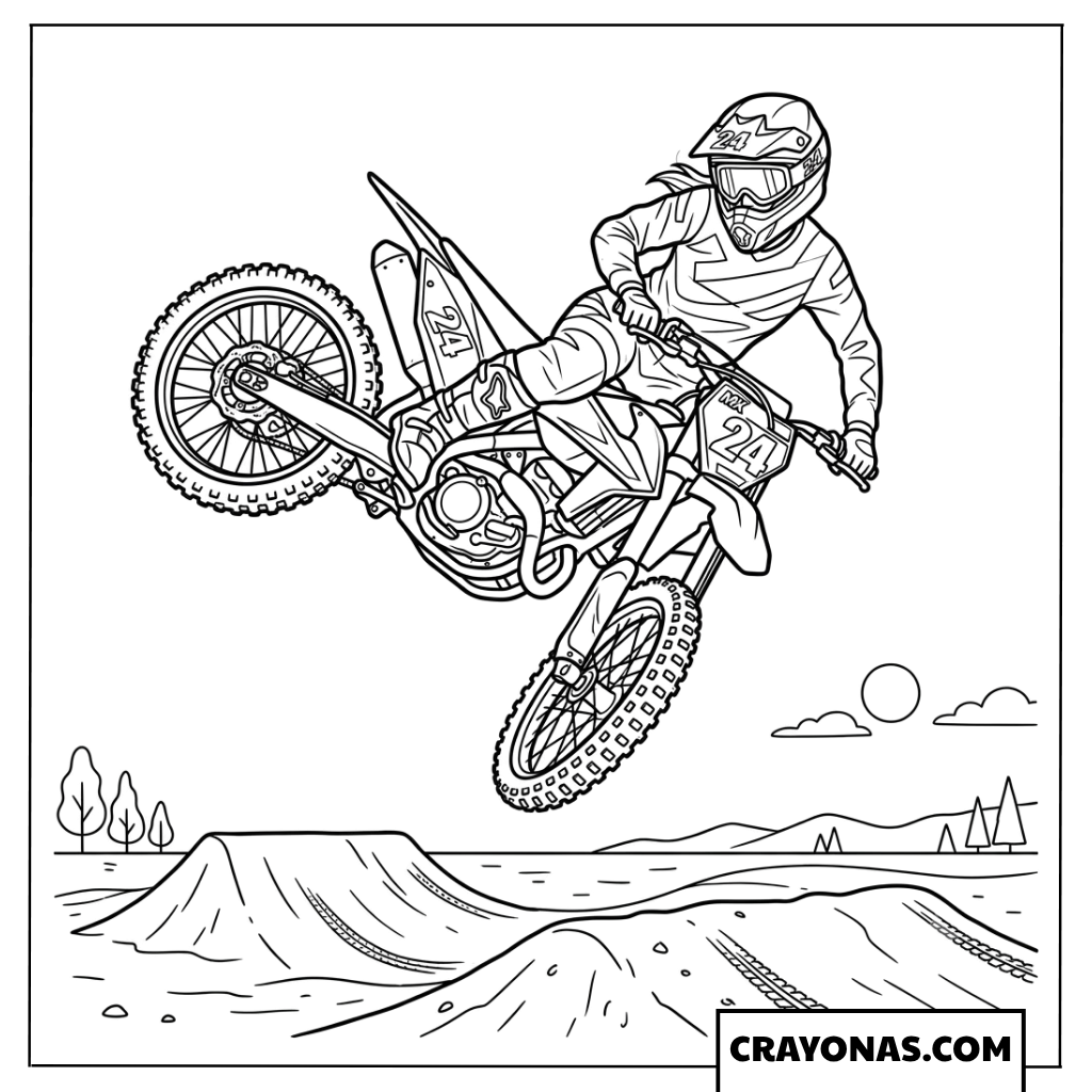 Motocross Rider Whip Stunt Mid-Air Coloring Page