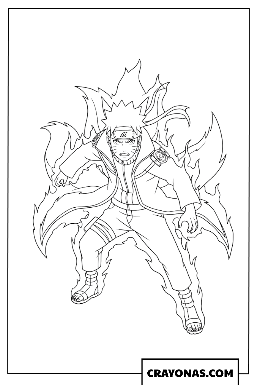 Naruto Kurama Chakra Mode Combat Stance Coloring Page