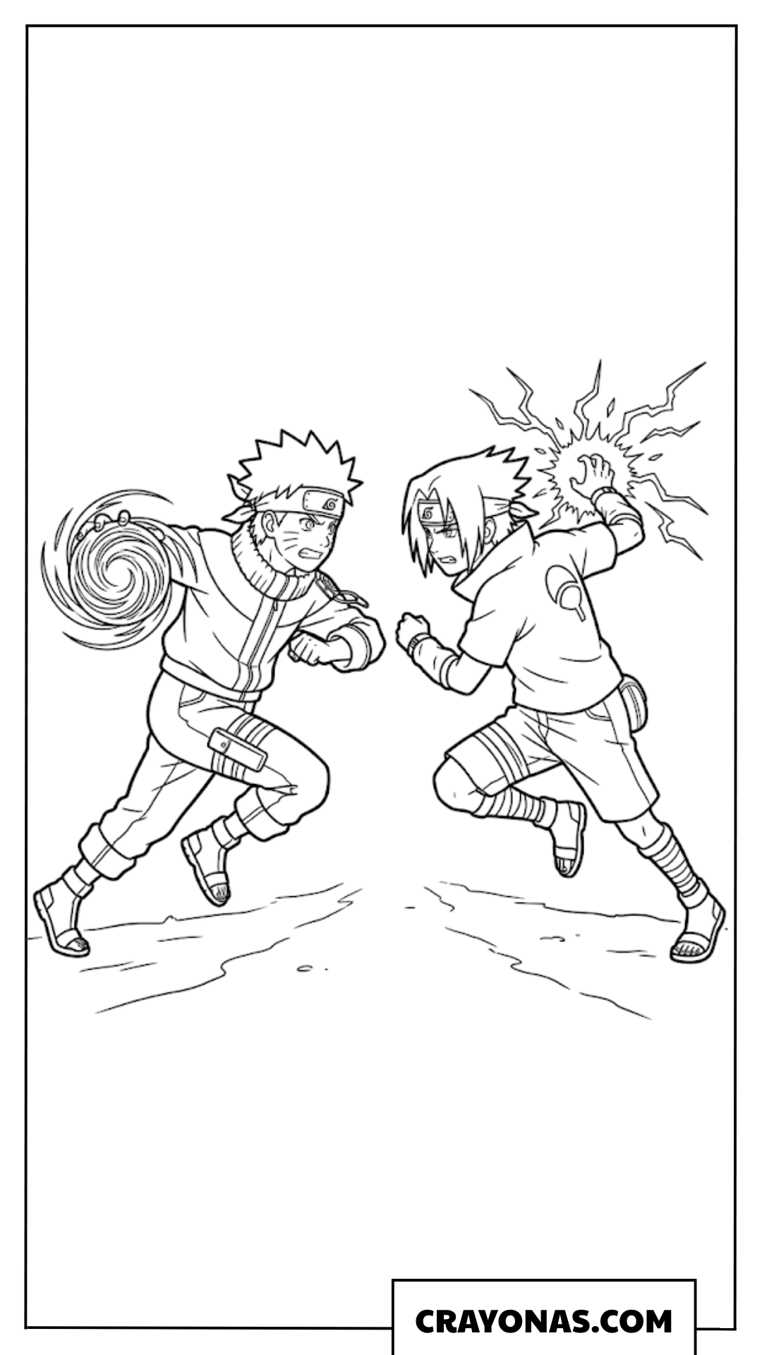 Naruto Rasengan and Sasuke Chidori Clash Coloring Page