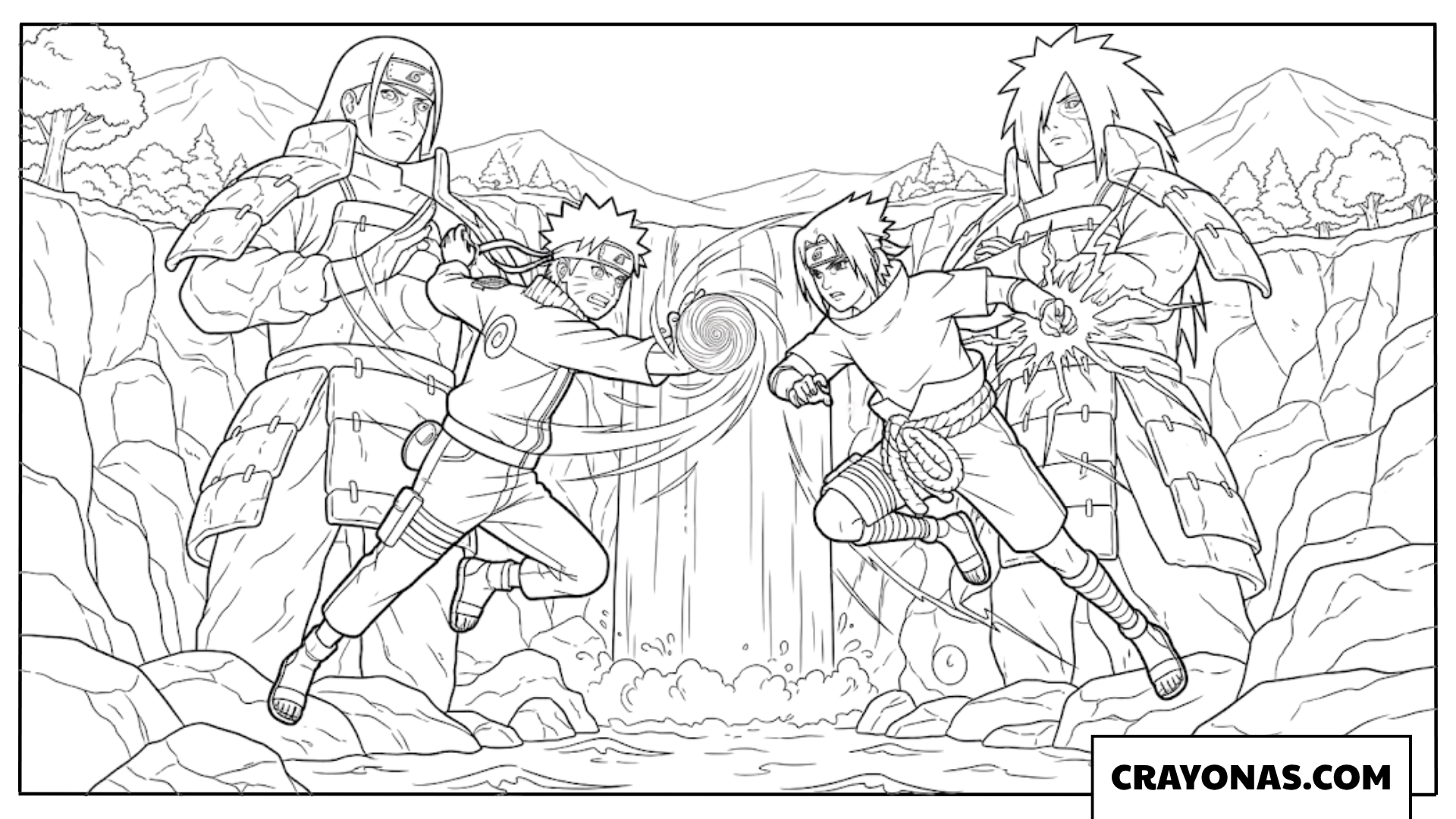 Naruto Rasengan vs Sasuke Chidori Final Battle Coloring Page