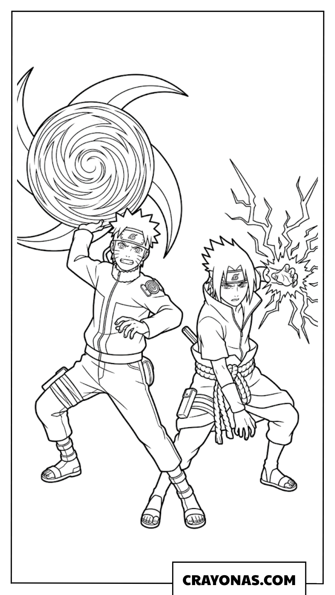 Naruto Shuriken Rasengan and Sasuke Lightning Chidori Coloring Page