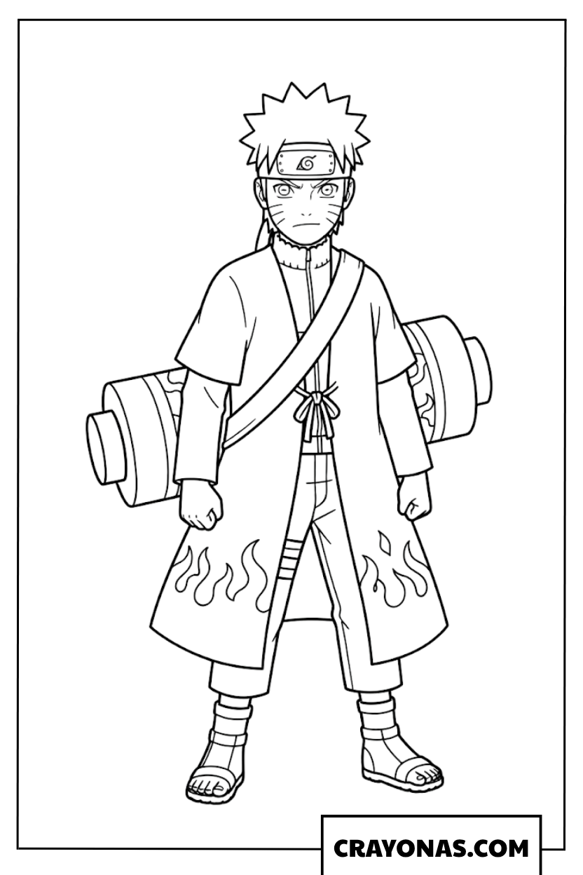 Naruto Uzumaki Sage Mode with Giant Scroll Coloring Page