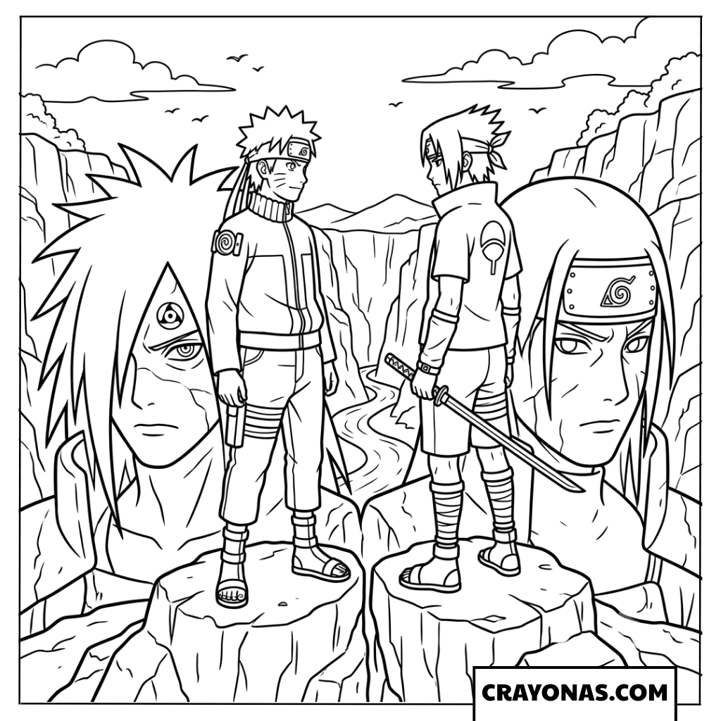 Naruto and Sasuke Rivalry at Final Valley Coloring Page