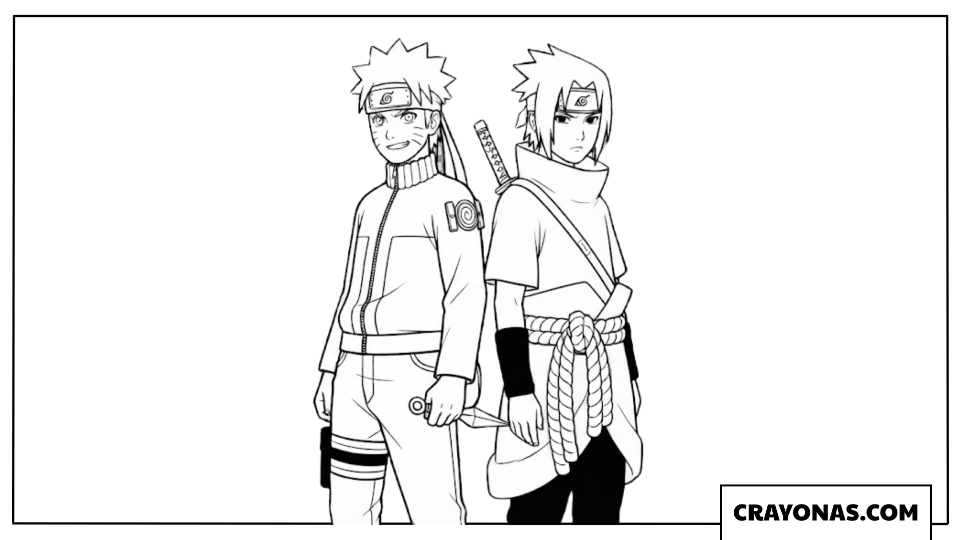 Naruto and Sasuke Standing Back to Back Coloring Page
