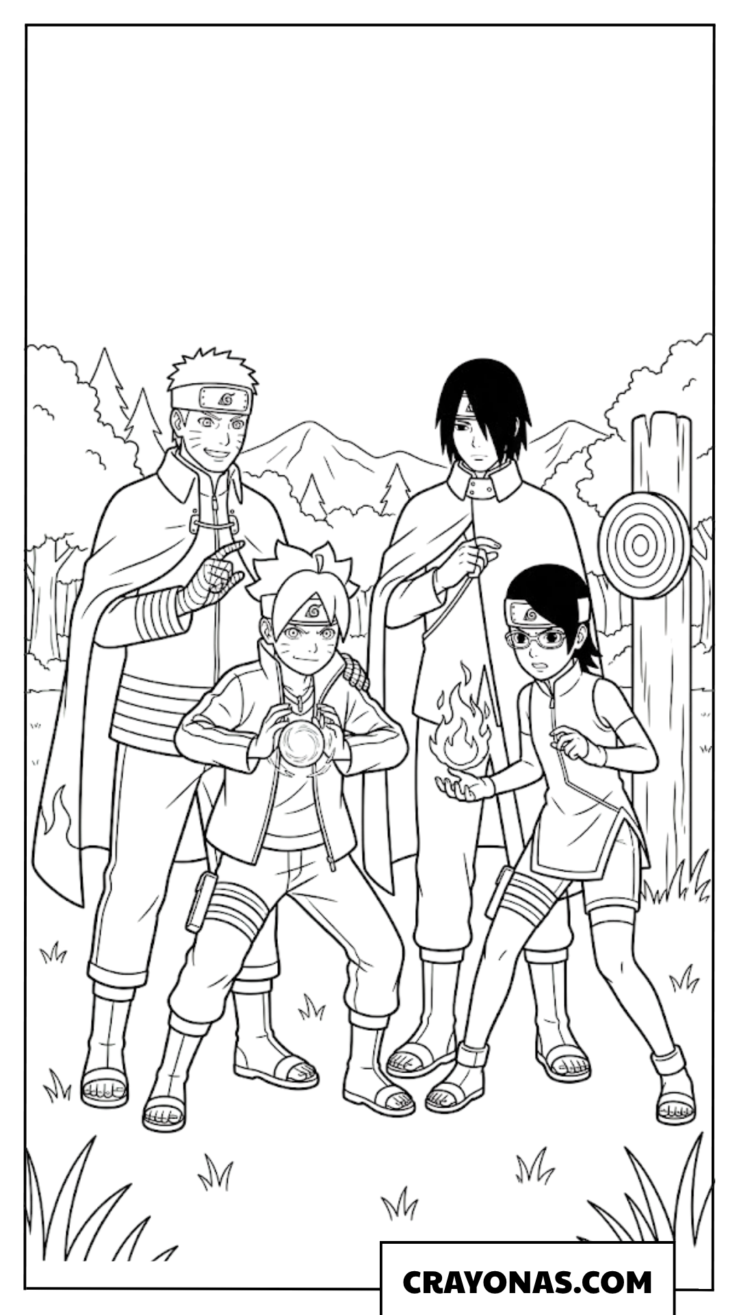 Naruto and Sasuke Training Boruto and Sarada Coloring Page