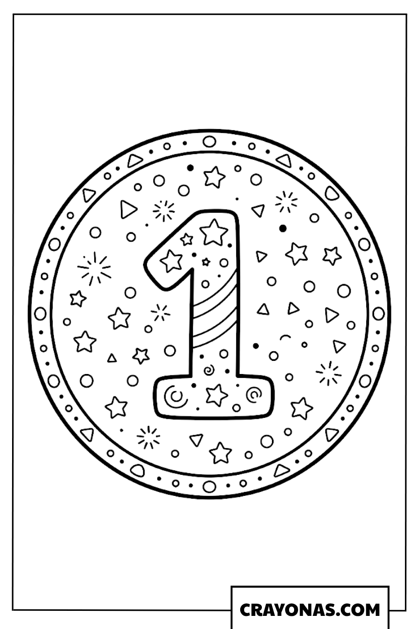 Number 1 Birthday Circle Coloring Page