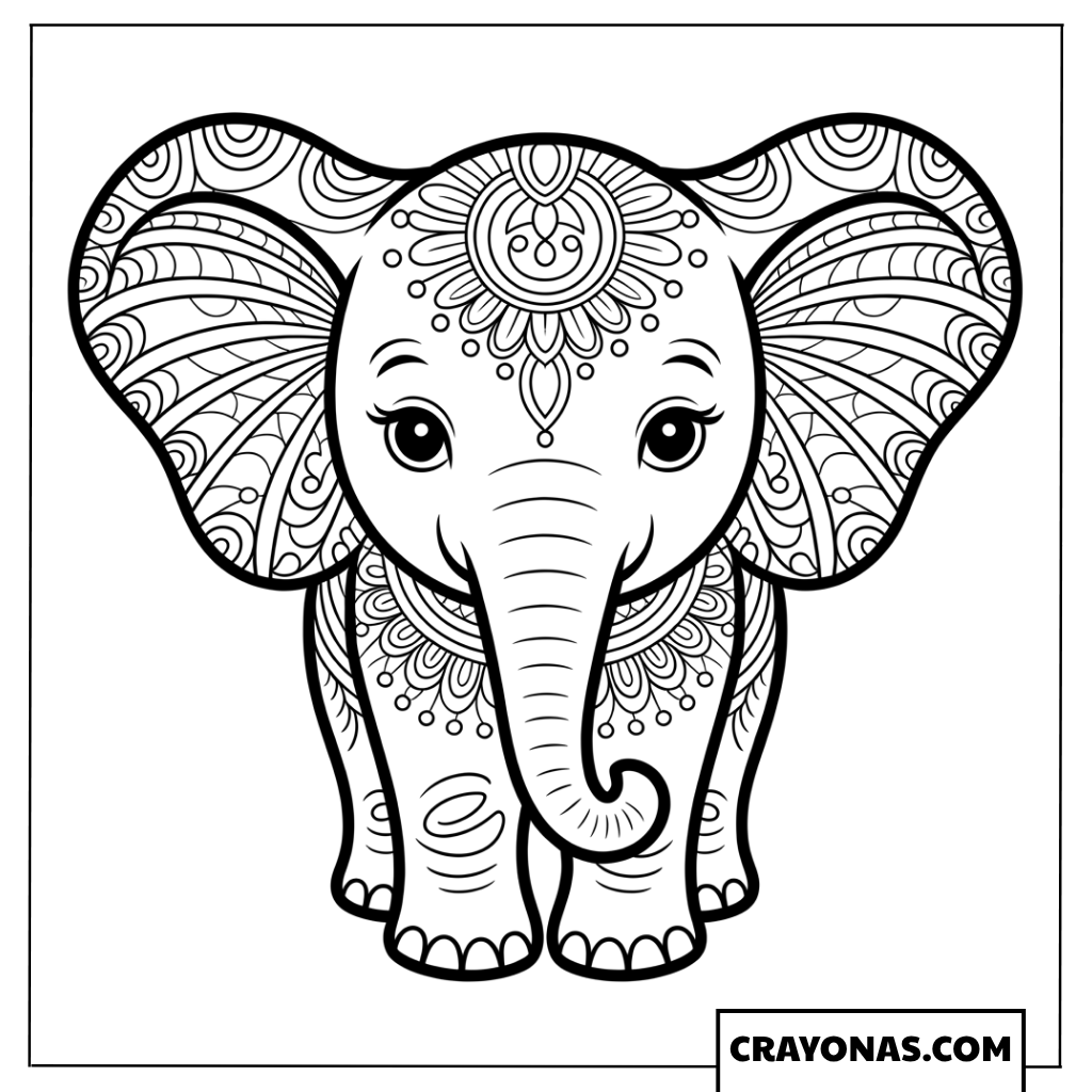 Ornate Baby Elephant Pattern Coloring Page