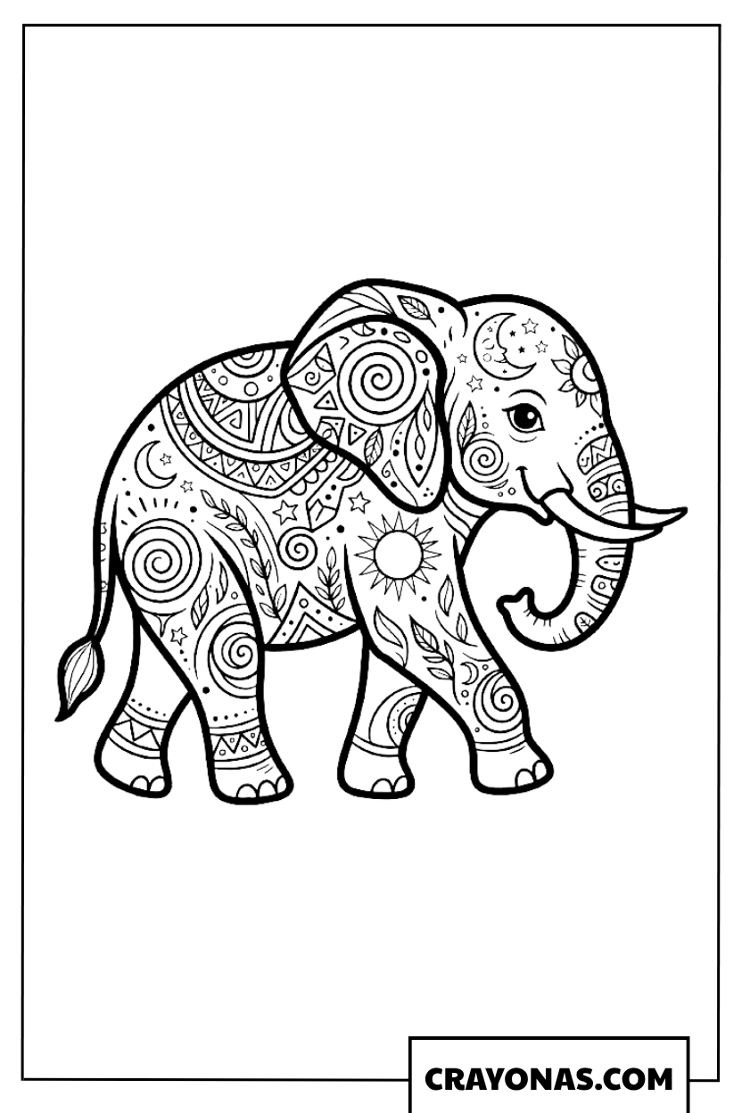 Ornate Elephant Zentangle Coloring Page