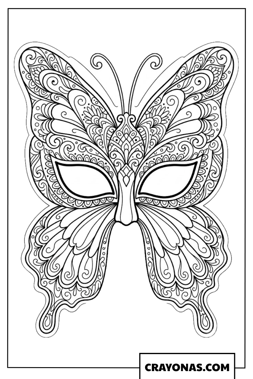 Ornate Intricate Butterfly Mask Coloring Page