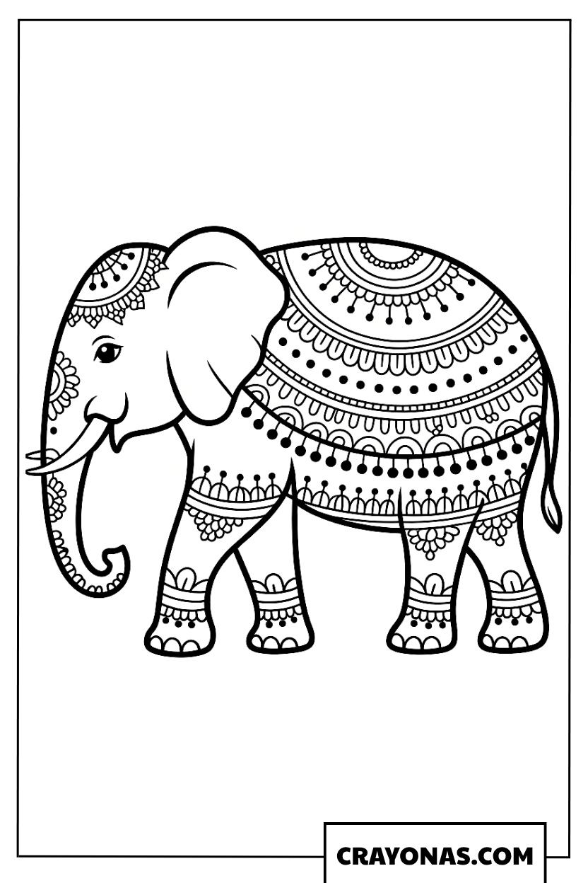 Ornate Mandala African Elephant Coloring Page
