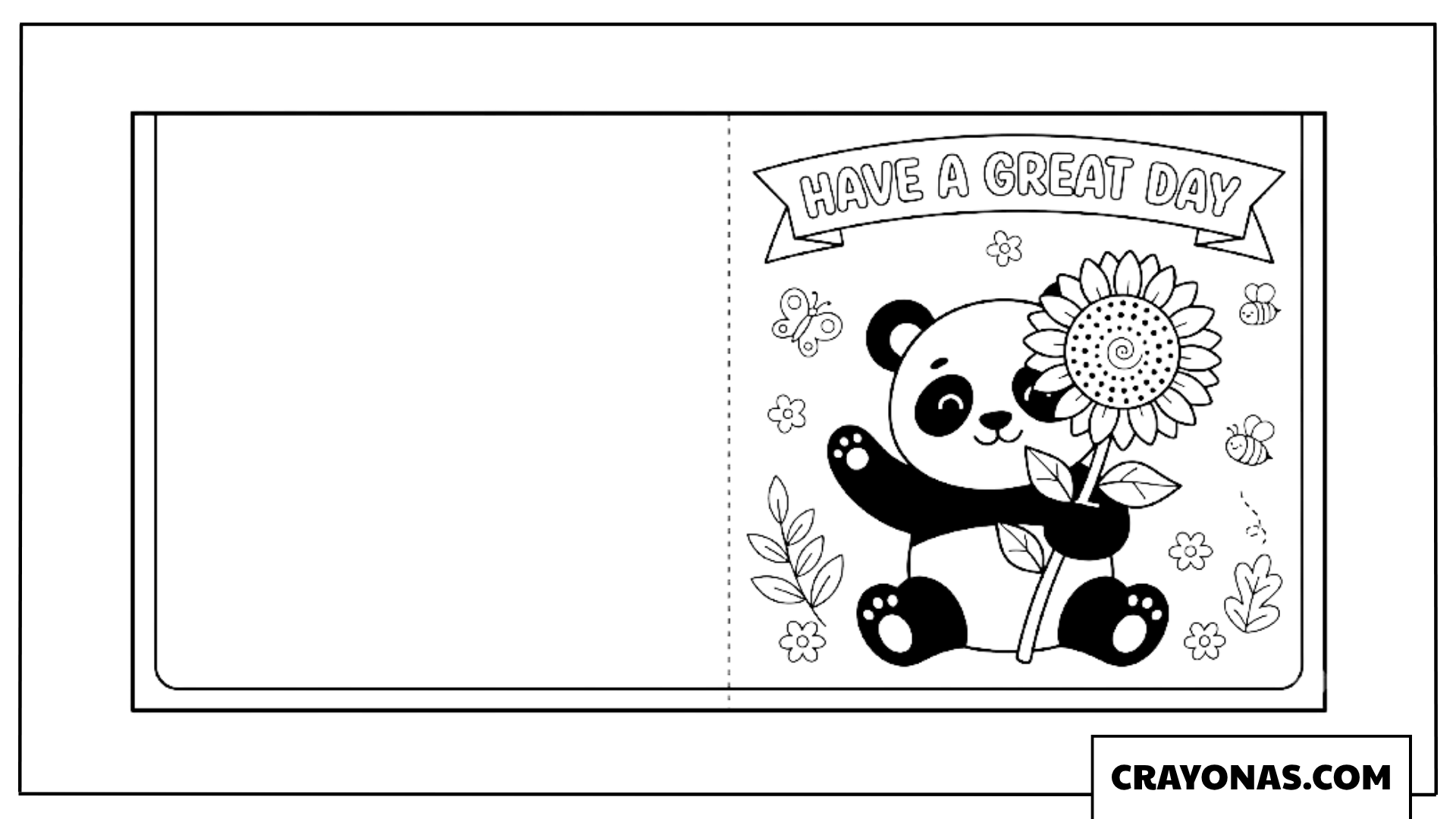 Panda with Flower Birthday Card Coloring Page