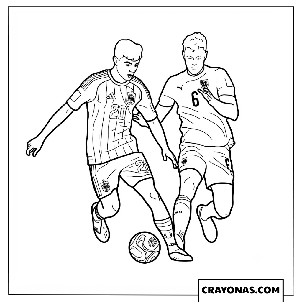 Pedri Dribbling Against Seiwald Coloring Page