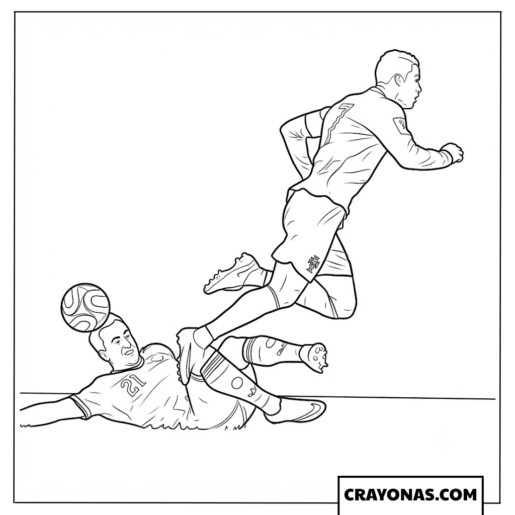 Pedro Porro Sliding Tackle on Ronaldo Coloring Page