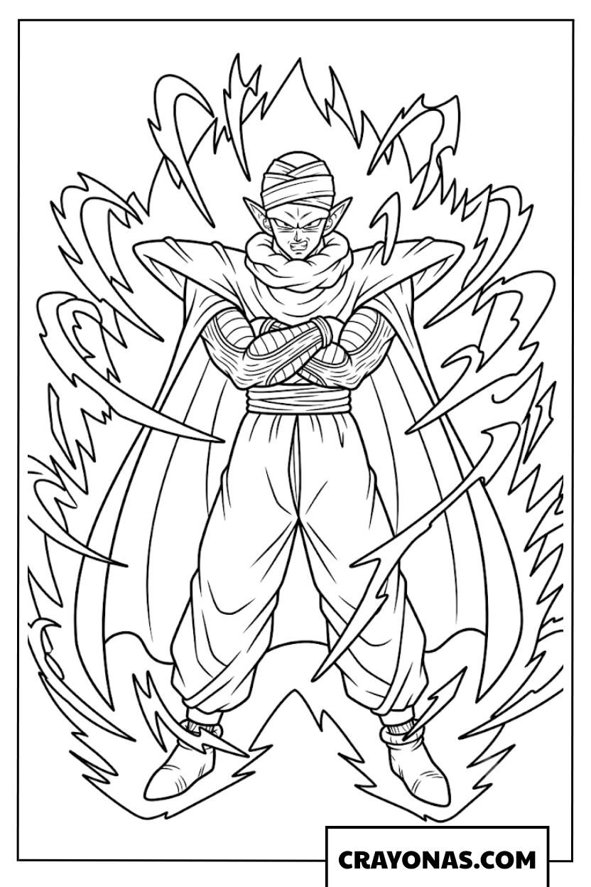 Piccolo Awakening Orange Form Full Power Aura Coloring Page