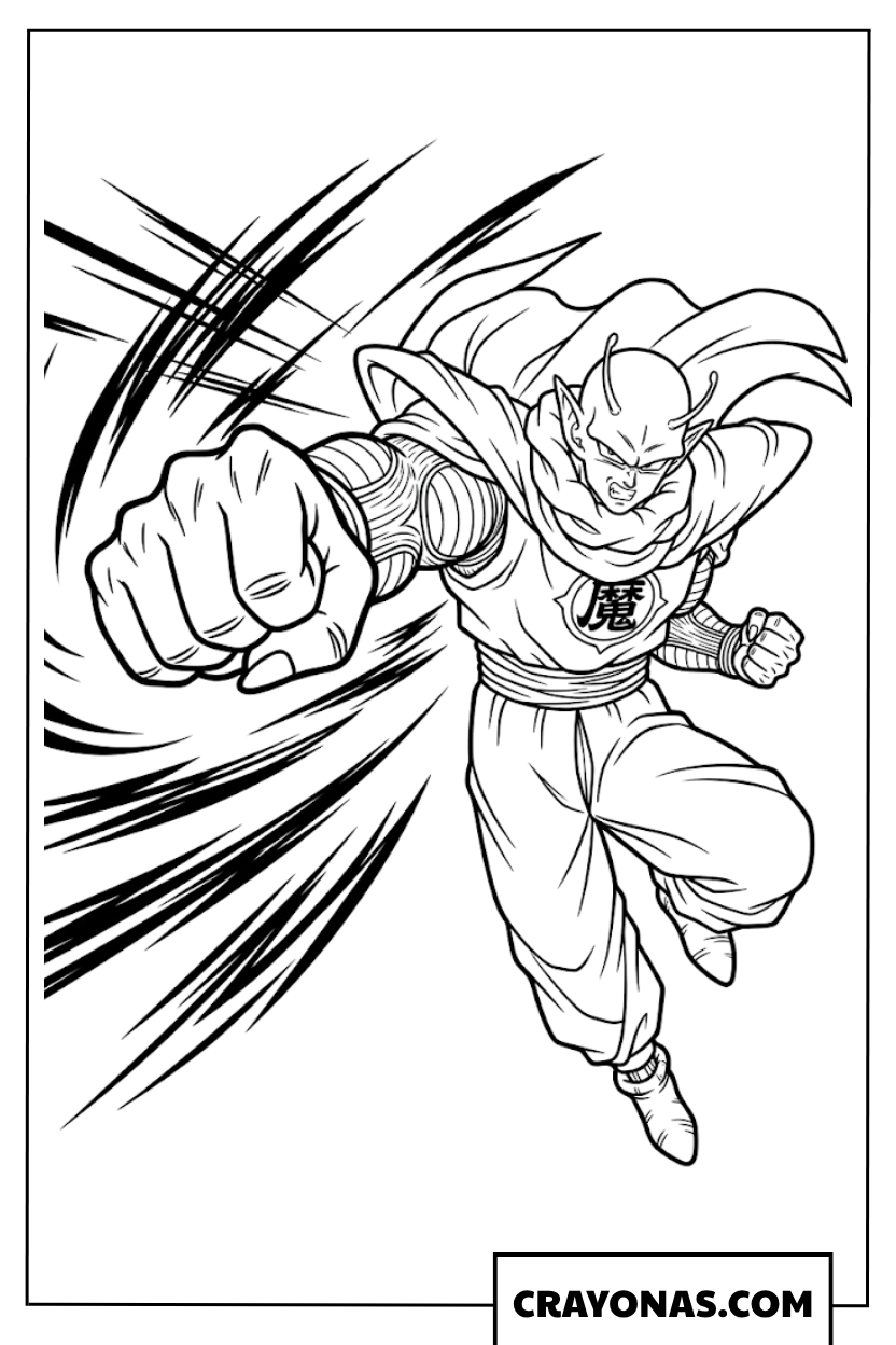 Piccolo Flying Forward with Mighty Fist Strike Coloring Page