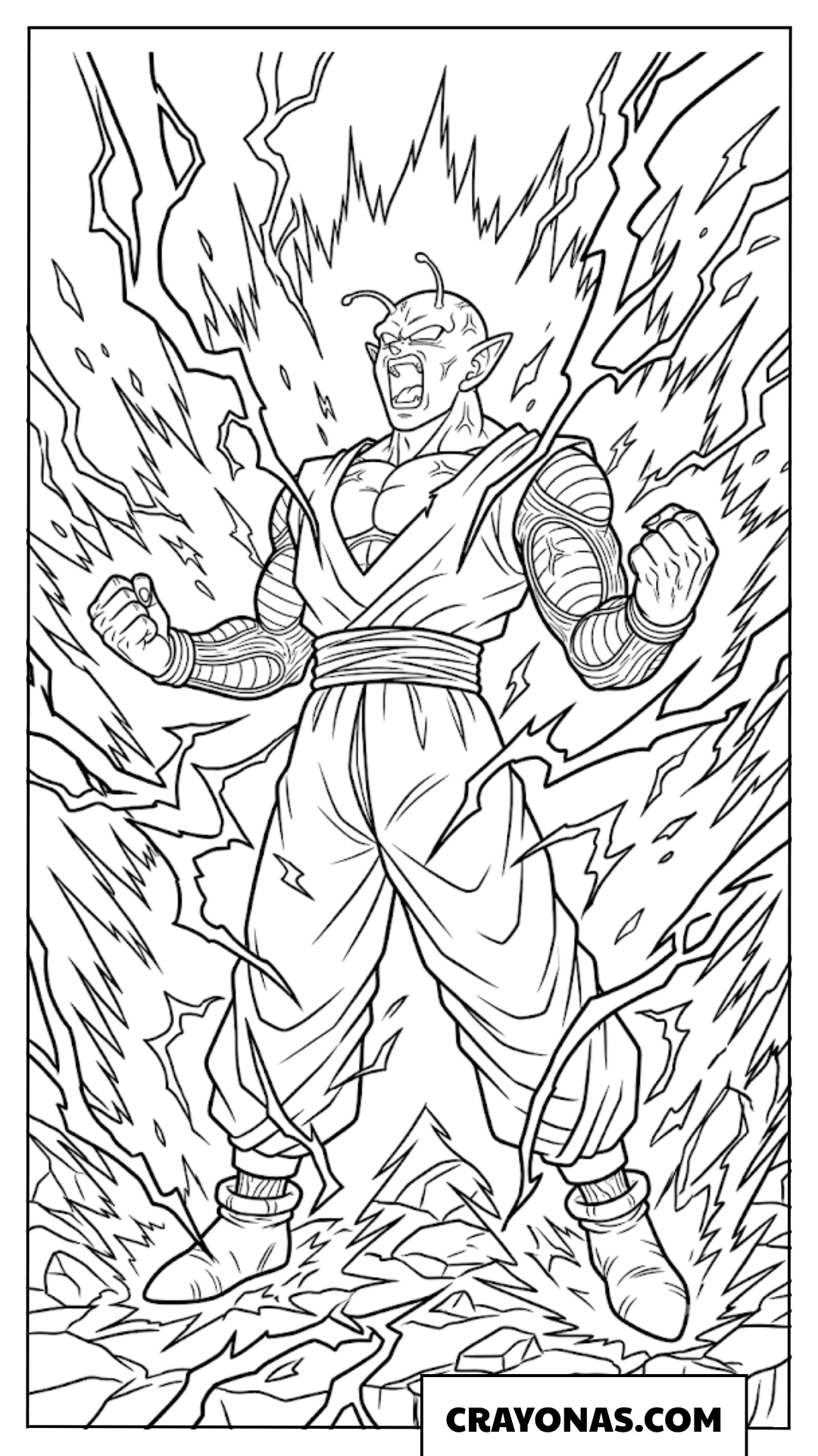 Piccolo Screaming and Powering Up Electric Aura Coloring Page