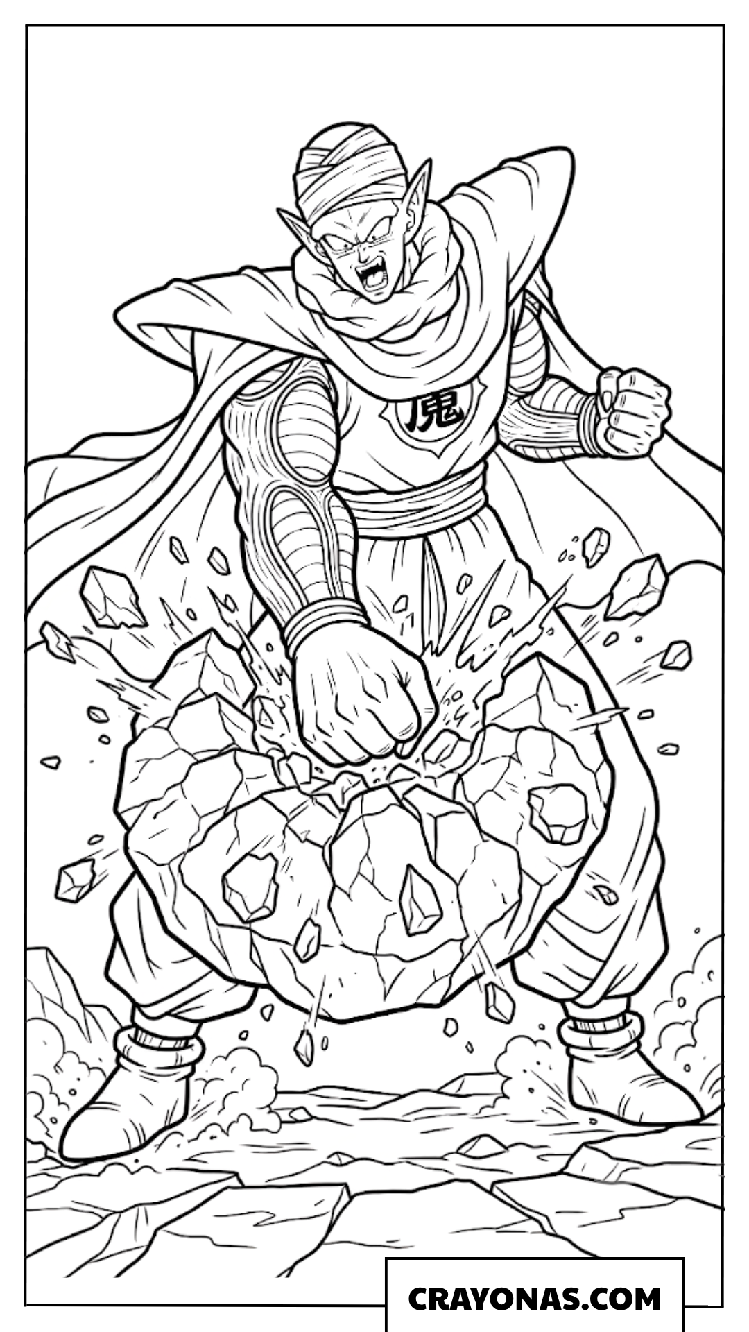 Piccolo Smashing Giant Boulder on the Battlefield Coloring Page