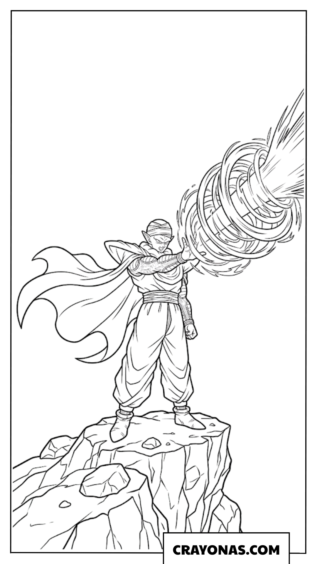 Piccolo Standing on Mountain Peak Firing Ki Blast Coloring Page