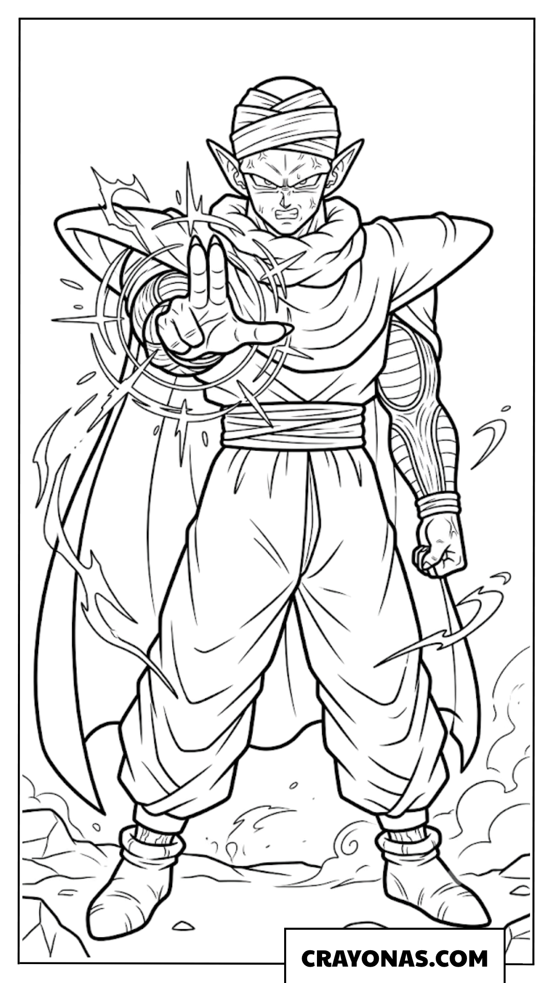 Piccolo Thrusting Hand Forward in Intense Battle Stance Coloring Page