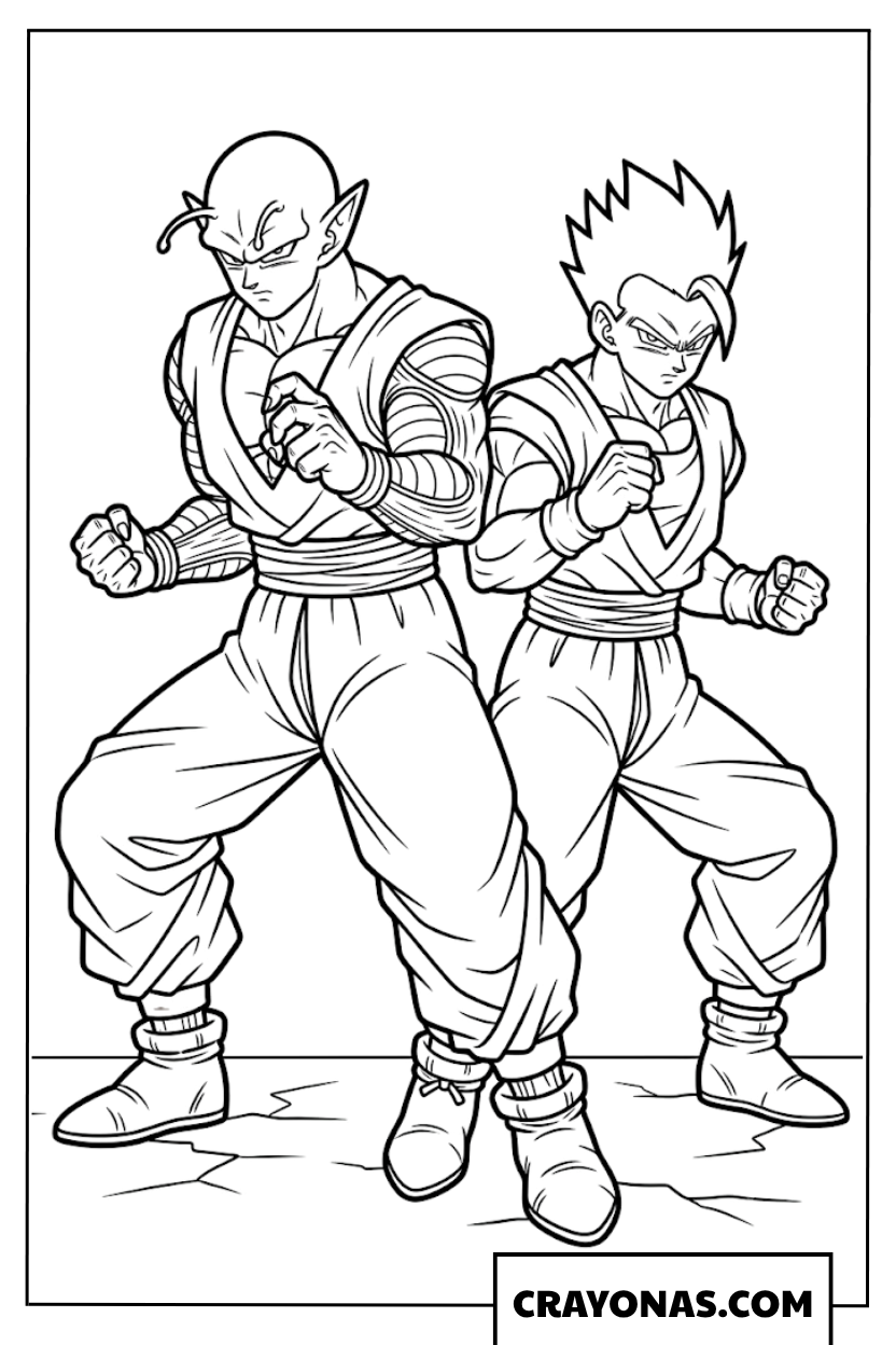 Piccolo and Teen Gohan Standing Ready in Battle Stance Coloring Page