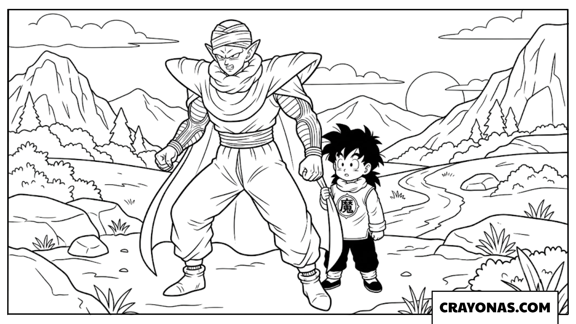 Piccolo and Young Gohan Wilderness Training Coloring Page