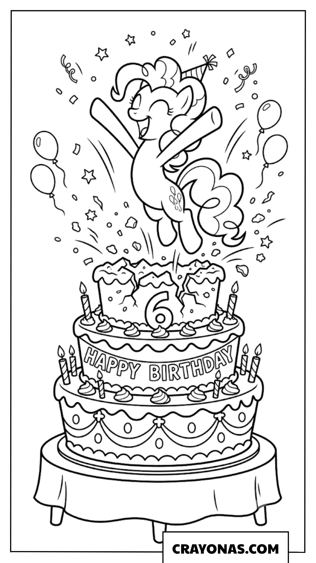 Pinkie Pie Jumping Out of Giant Birthday Cake Coloring Page