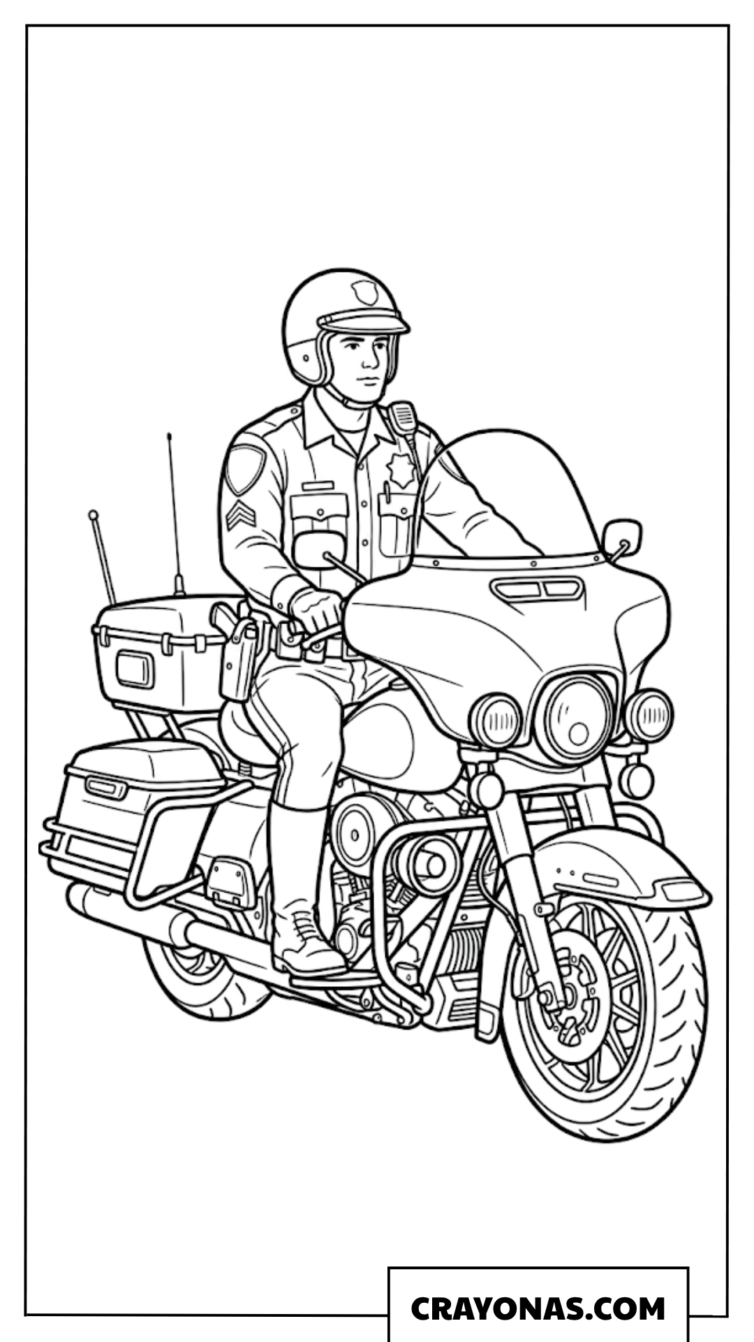 Police Officer in Uniform Riding Touring Motorcycle Coloring Page