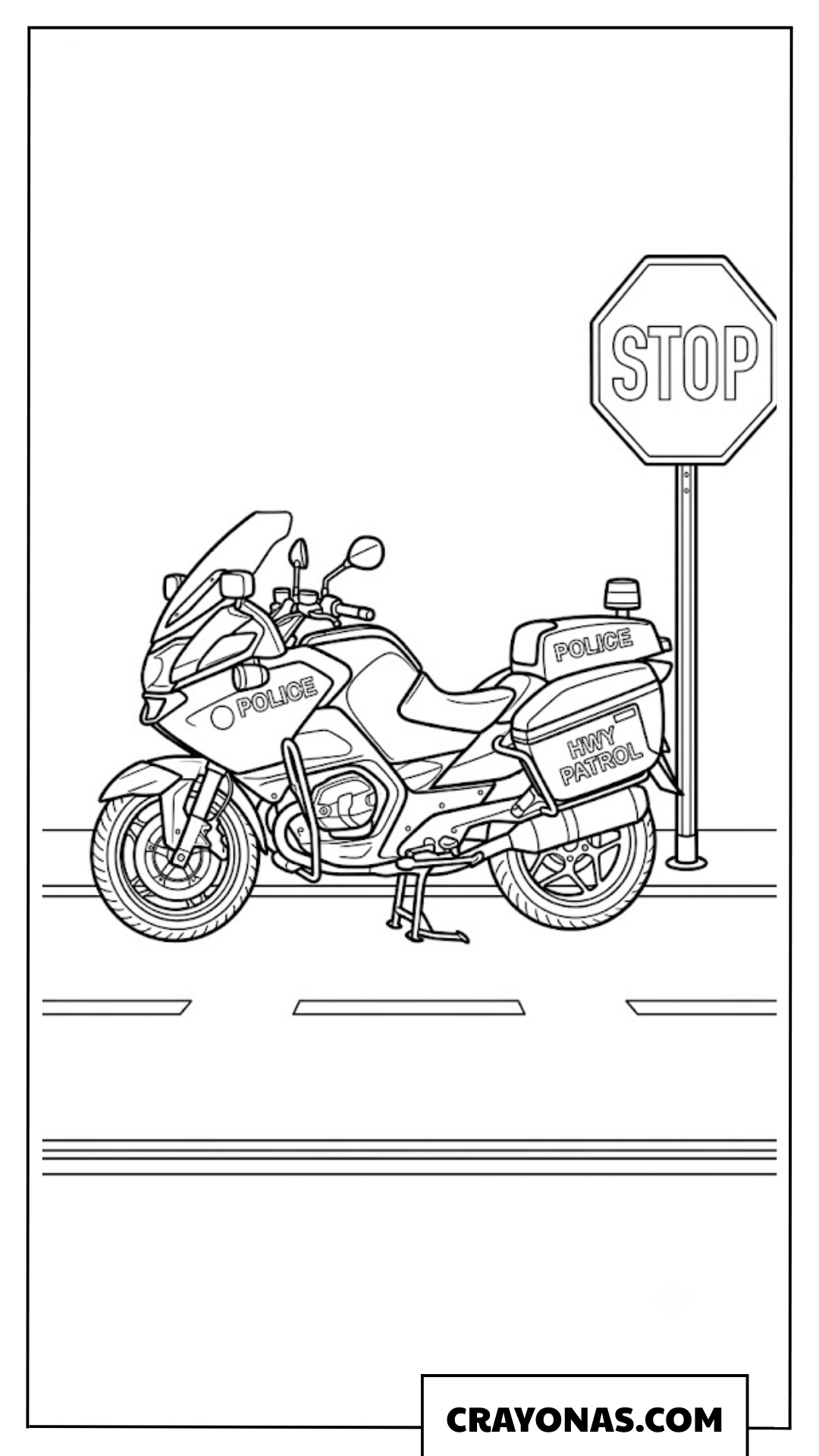 Police Sport Touring Bike Parked Next to Stop Sign Coloring Page